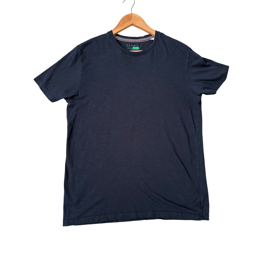 Esprit Organic Cotton Slub Navy Blue Jersey Crewneck T-Shirt Mens Large